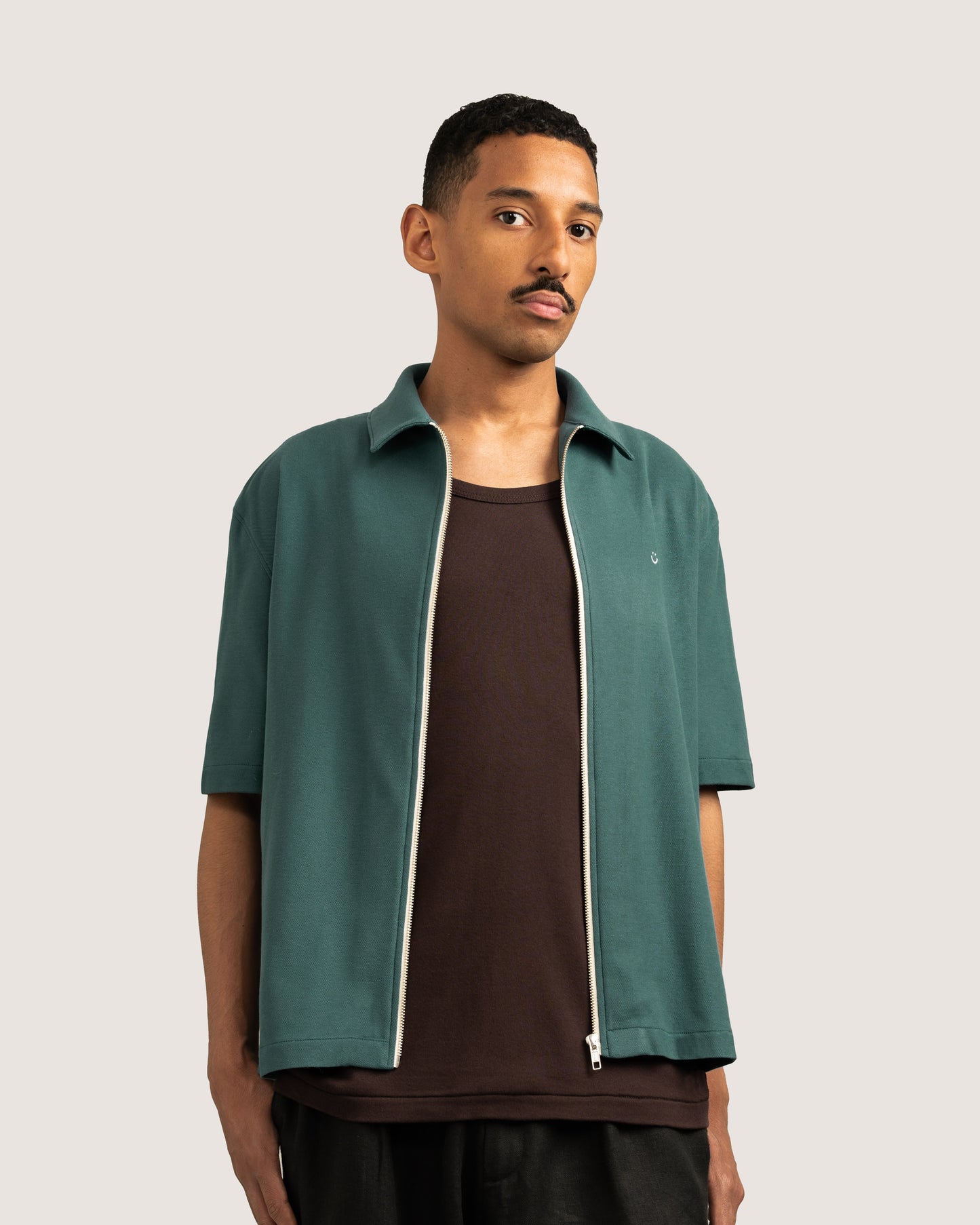 SS Pique Zip Shirt Emerald