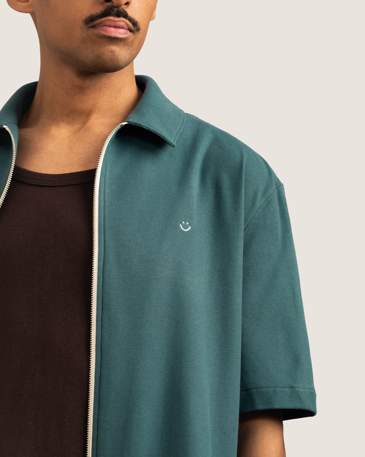 SS Pique Zip Shirt Emerald