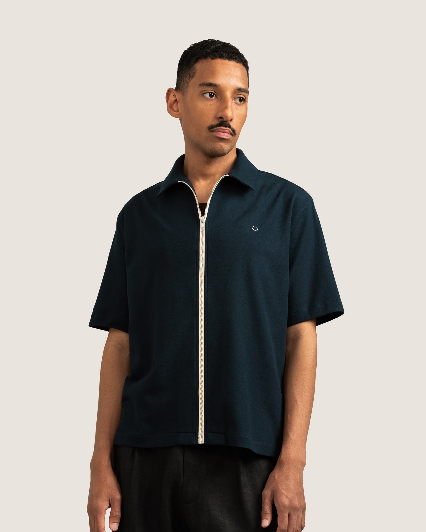 SS Pique Zip Shirt Navy