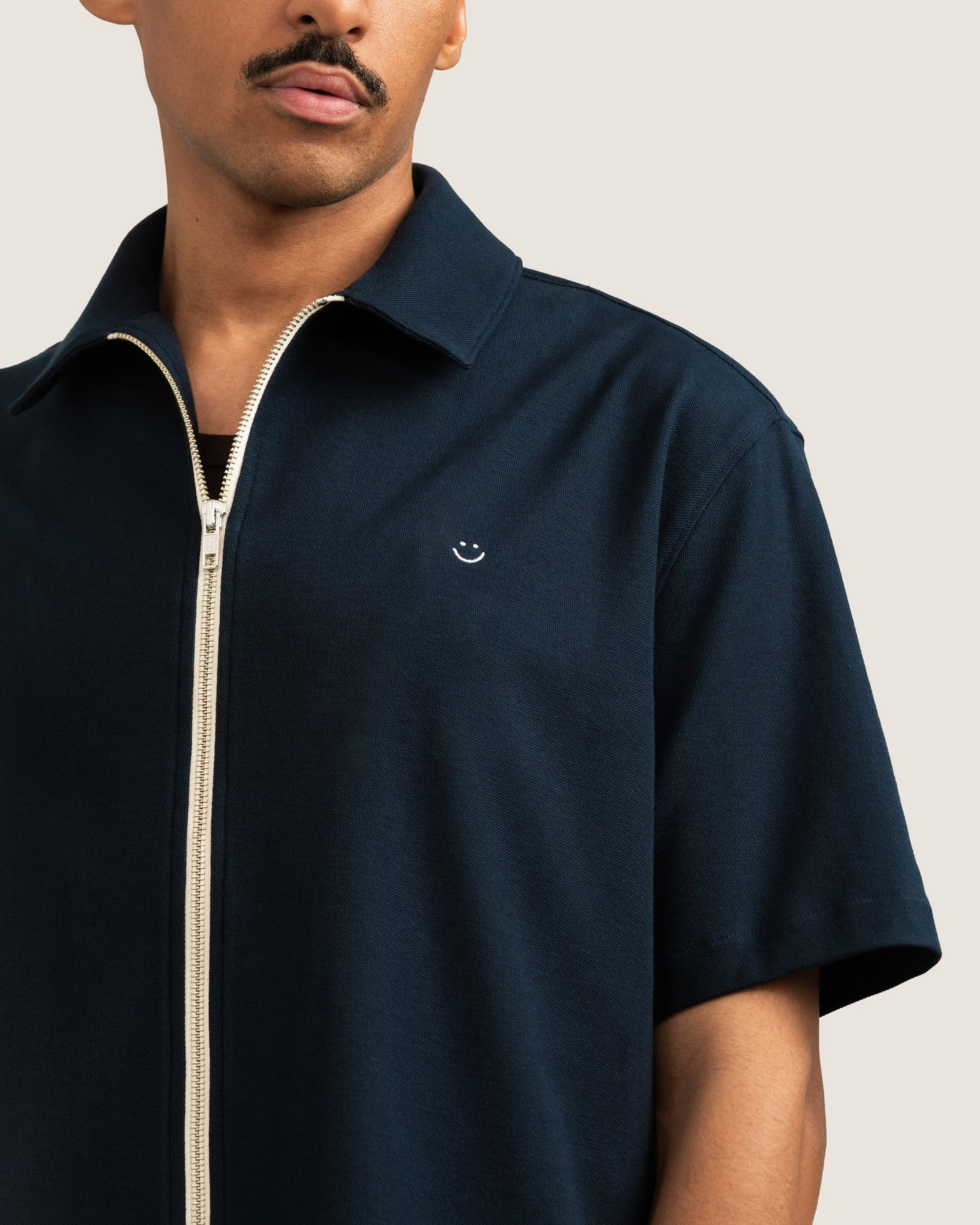 SS Pique Zip Shirt Navy