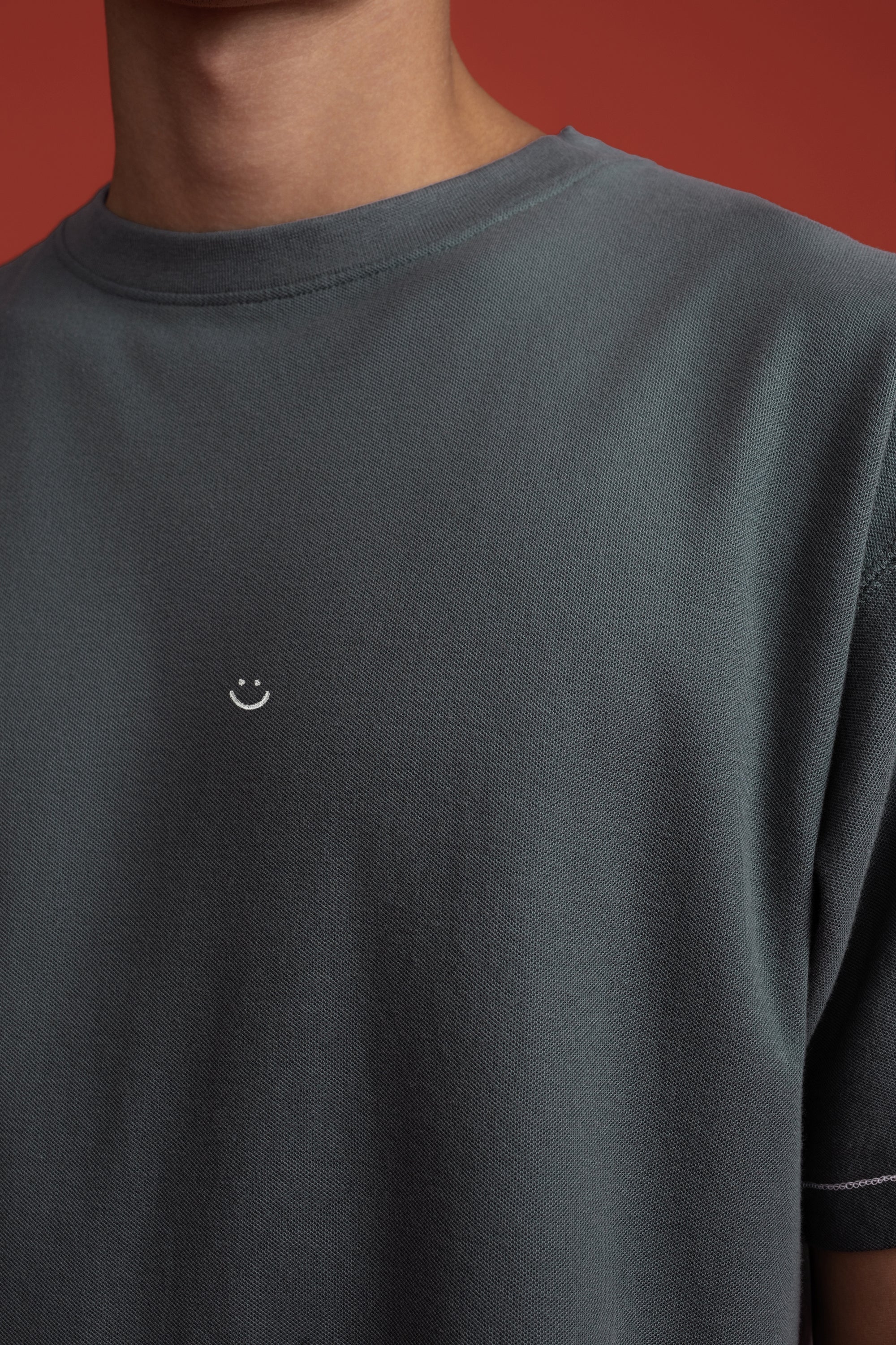 Pique T-Shirt Charcoal Blue Smiley