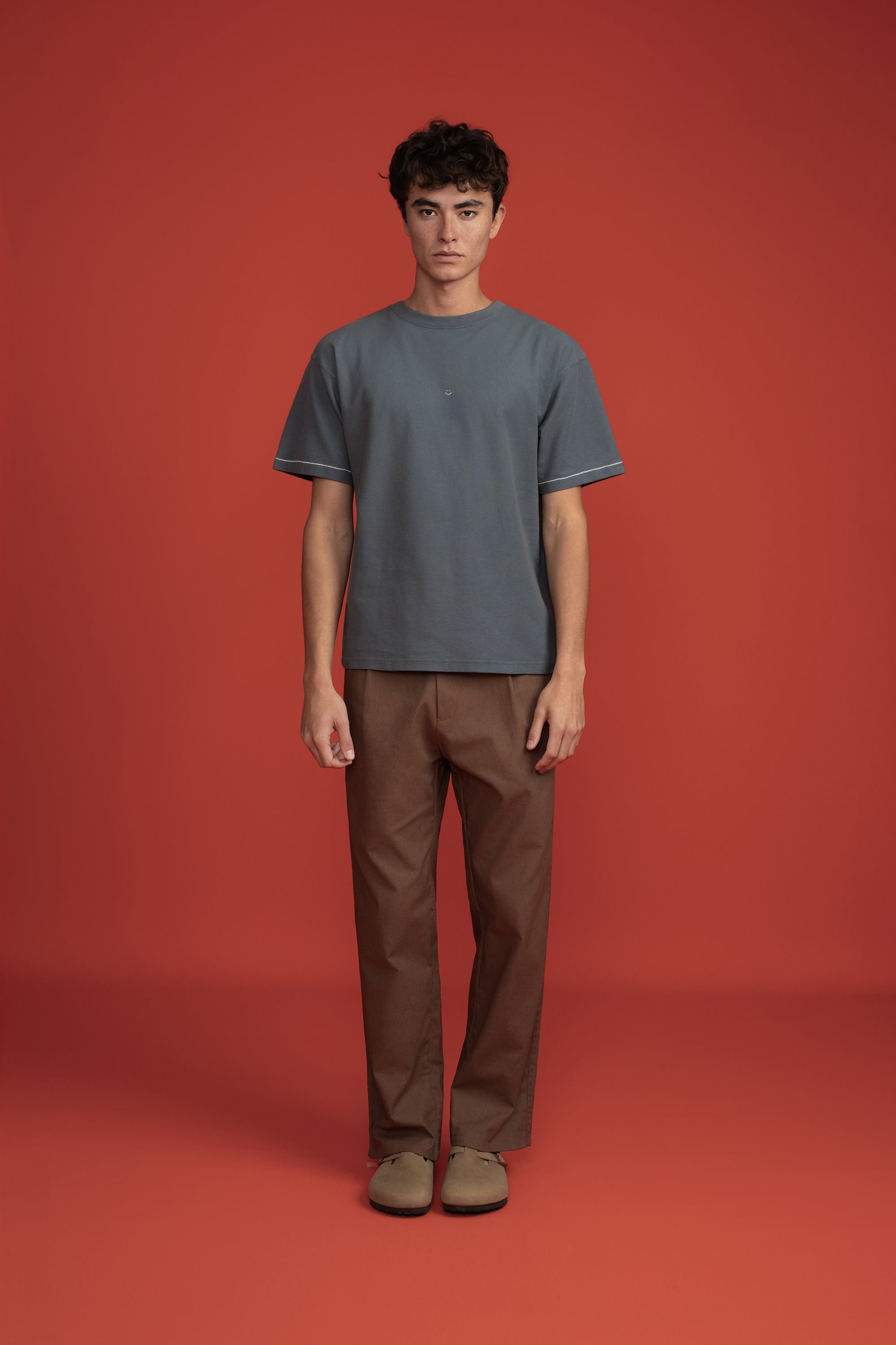 Pique T-Shirt Charcoal Blue Smiley