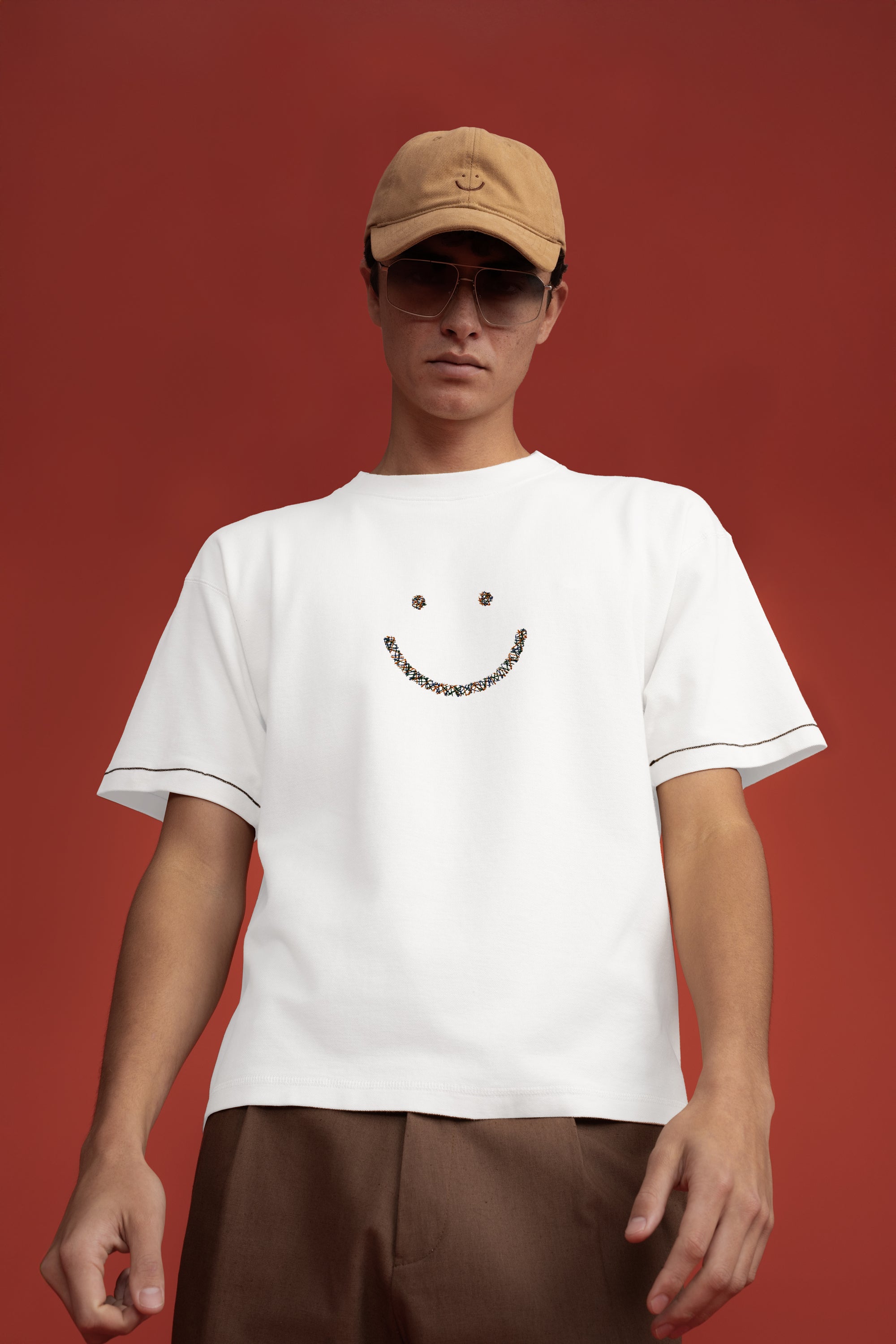 Pique T-Shirt White Triple Stitch Smiley-3