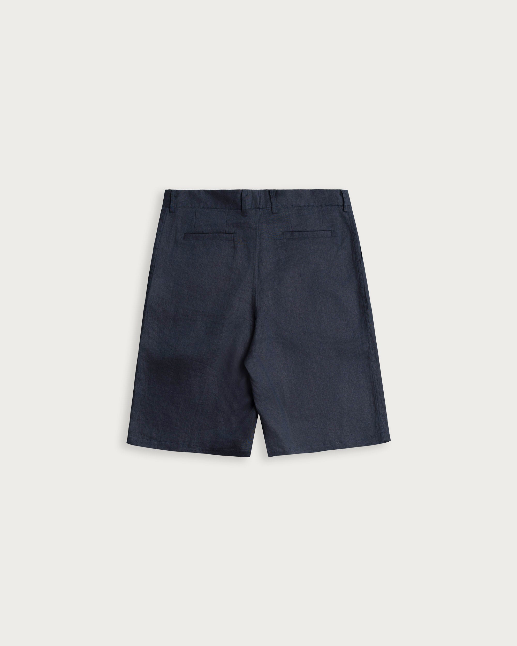 wide leg pleated shorts navy linen-3