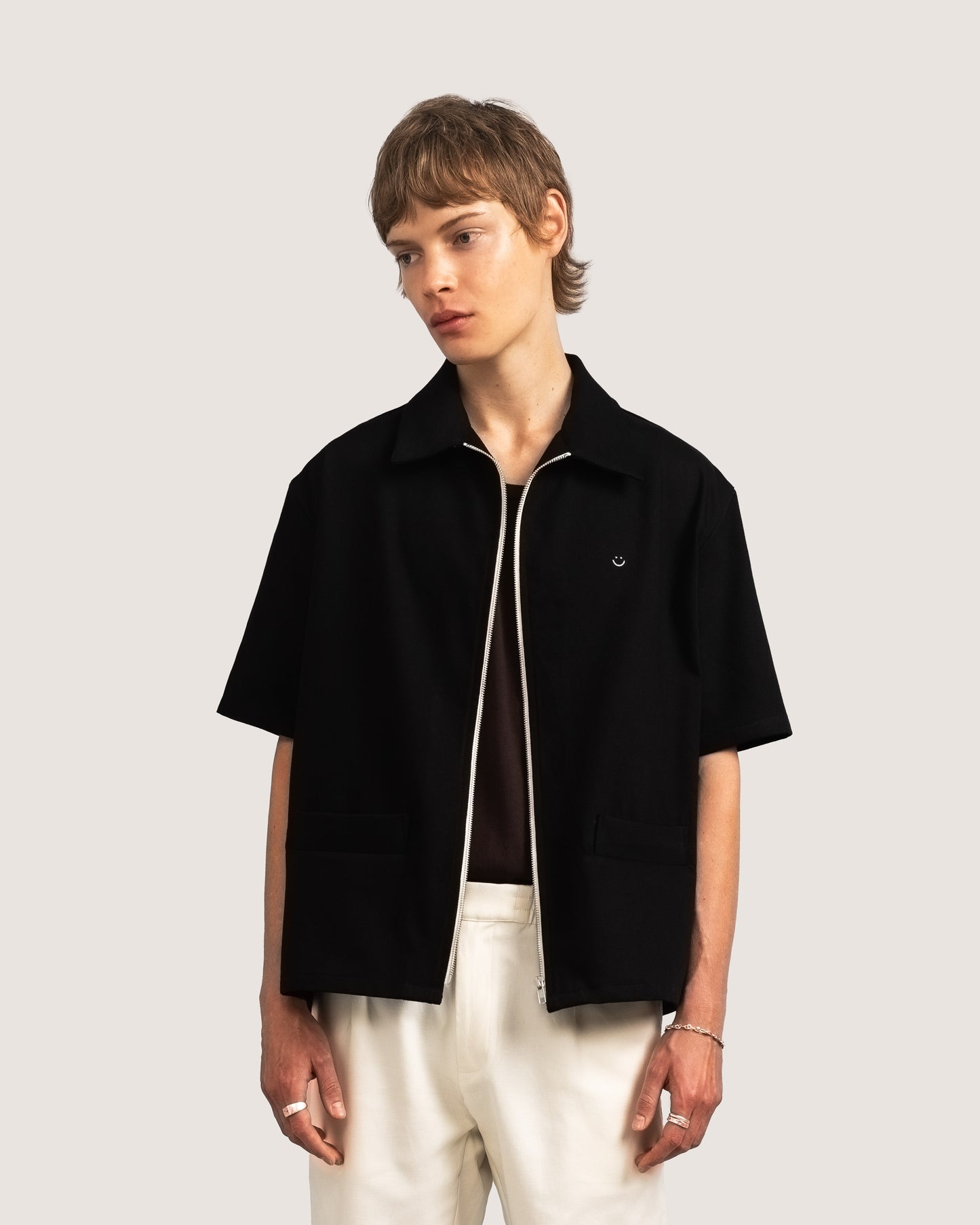 SS Drill Zip Shirt Black