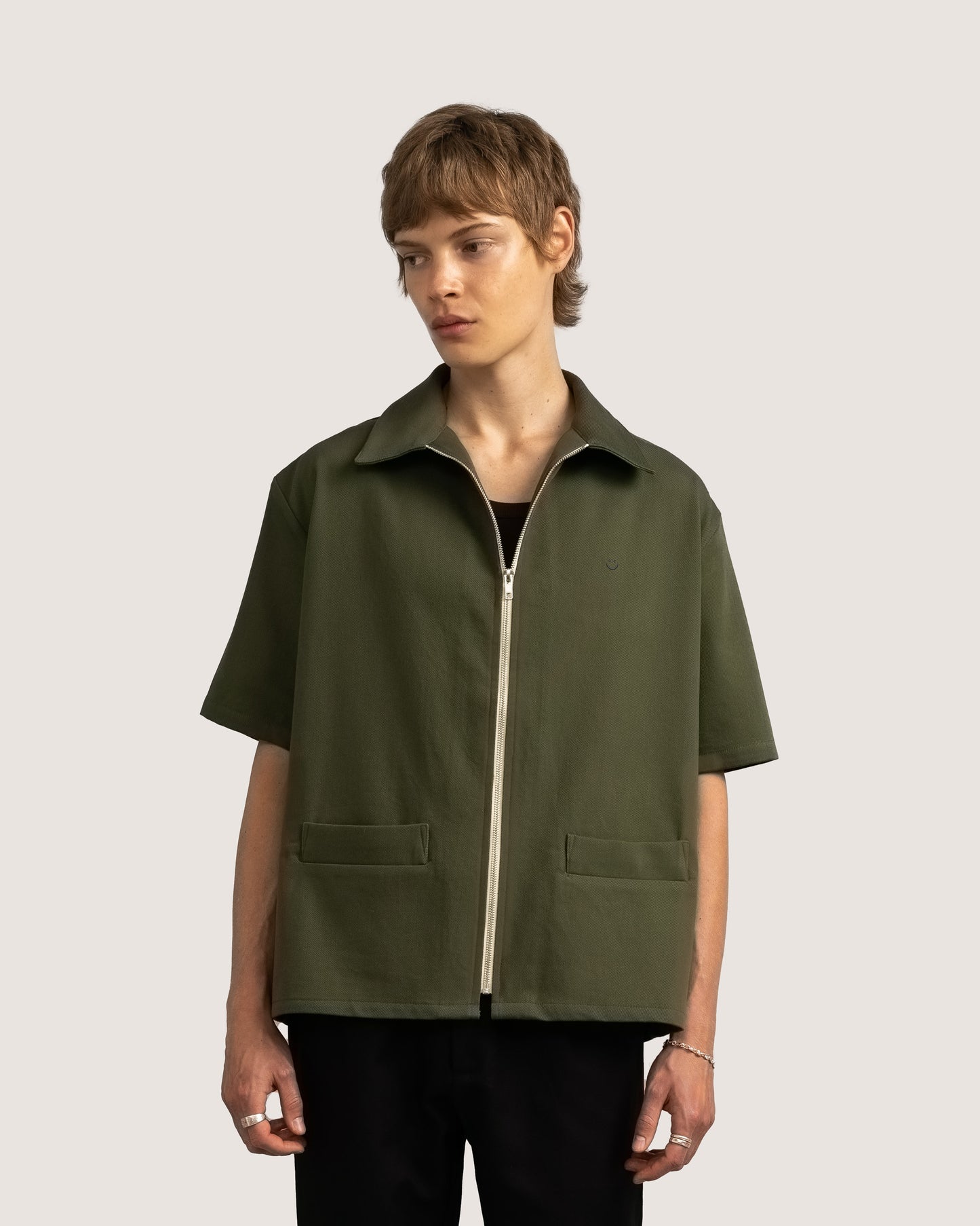 SS Drill Zip Shirt Forest