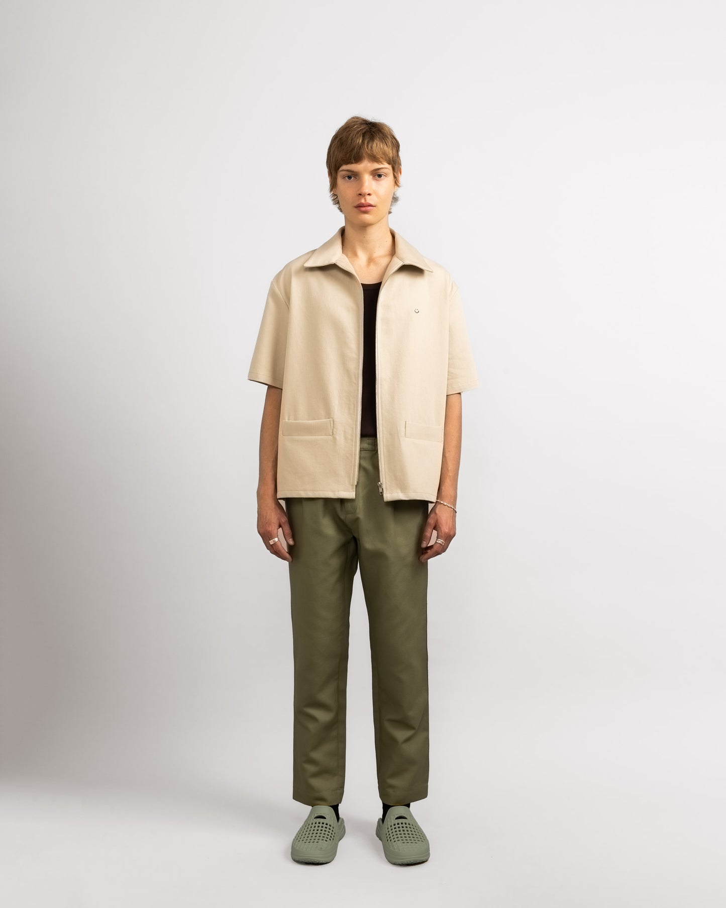 SS Drill Zip Shirt Oatmeal