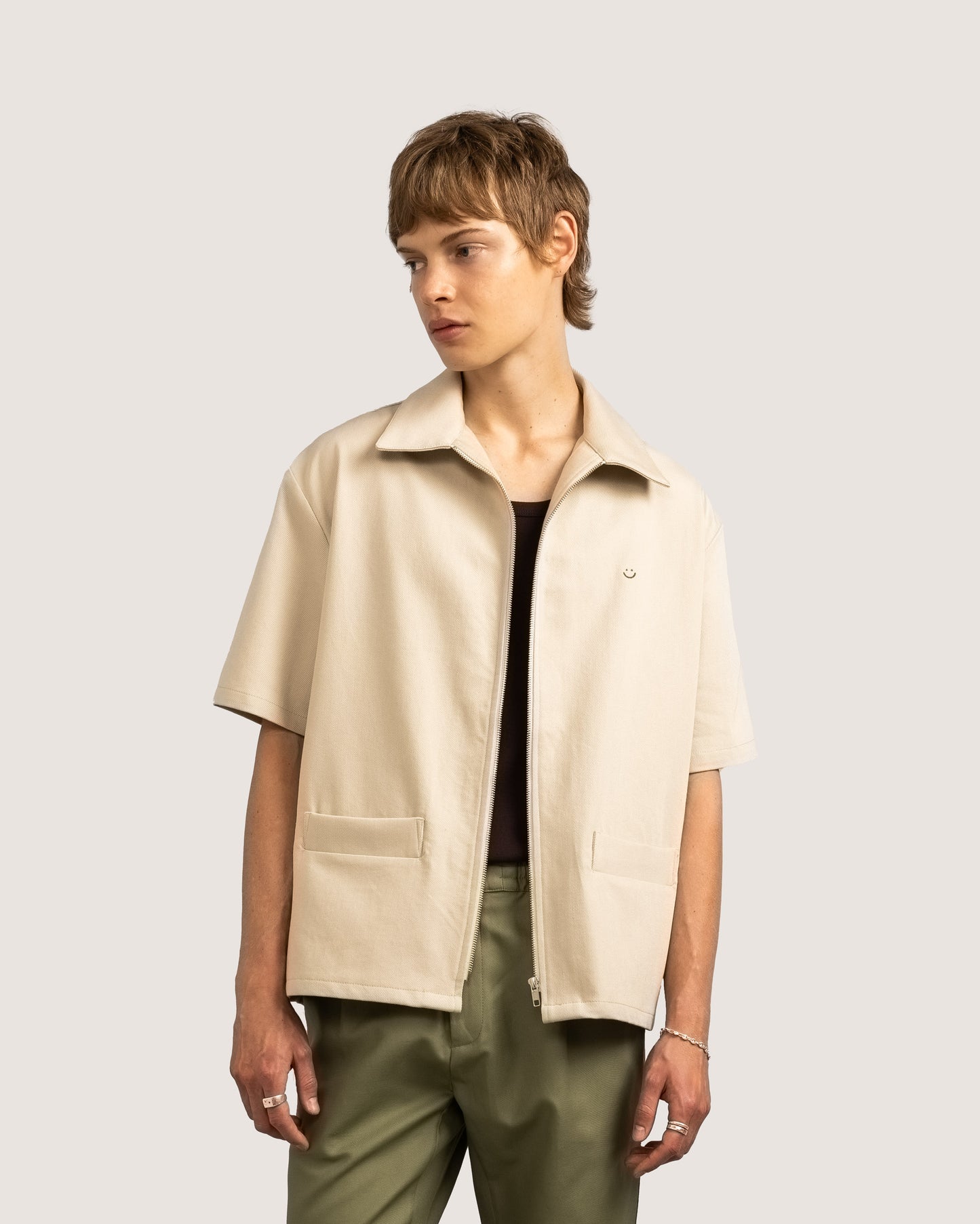 SS Drill Zip Shirt Oatmeal