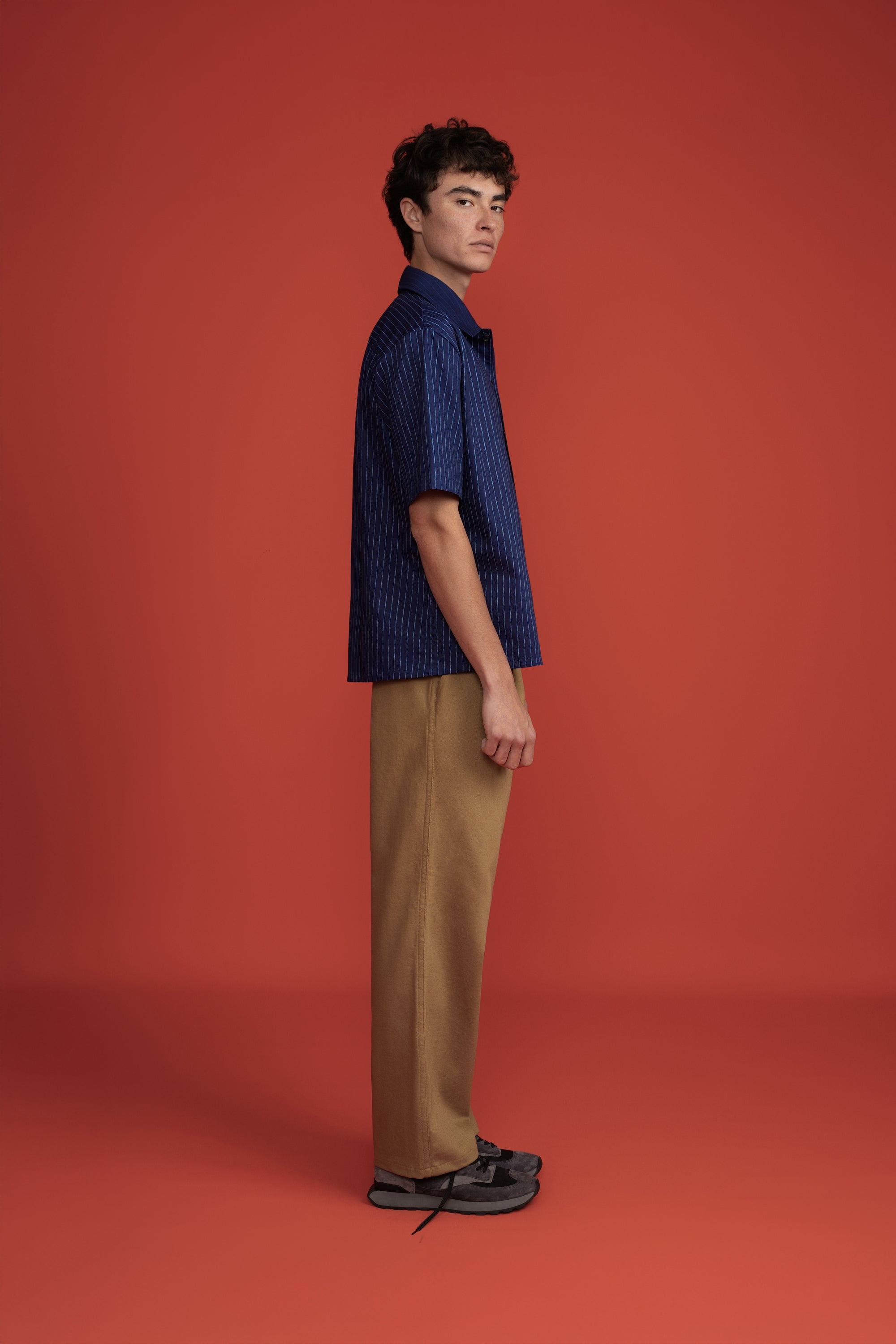 SS Button Shirt Navy Pinstripe Logo-3