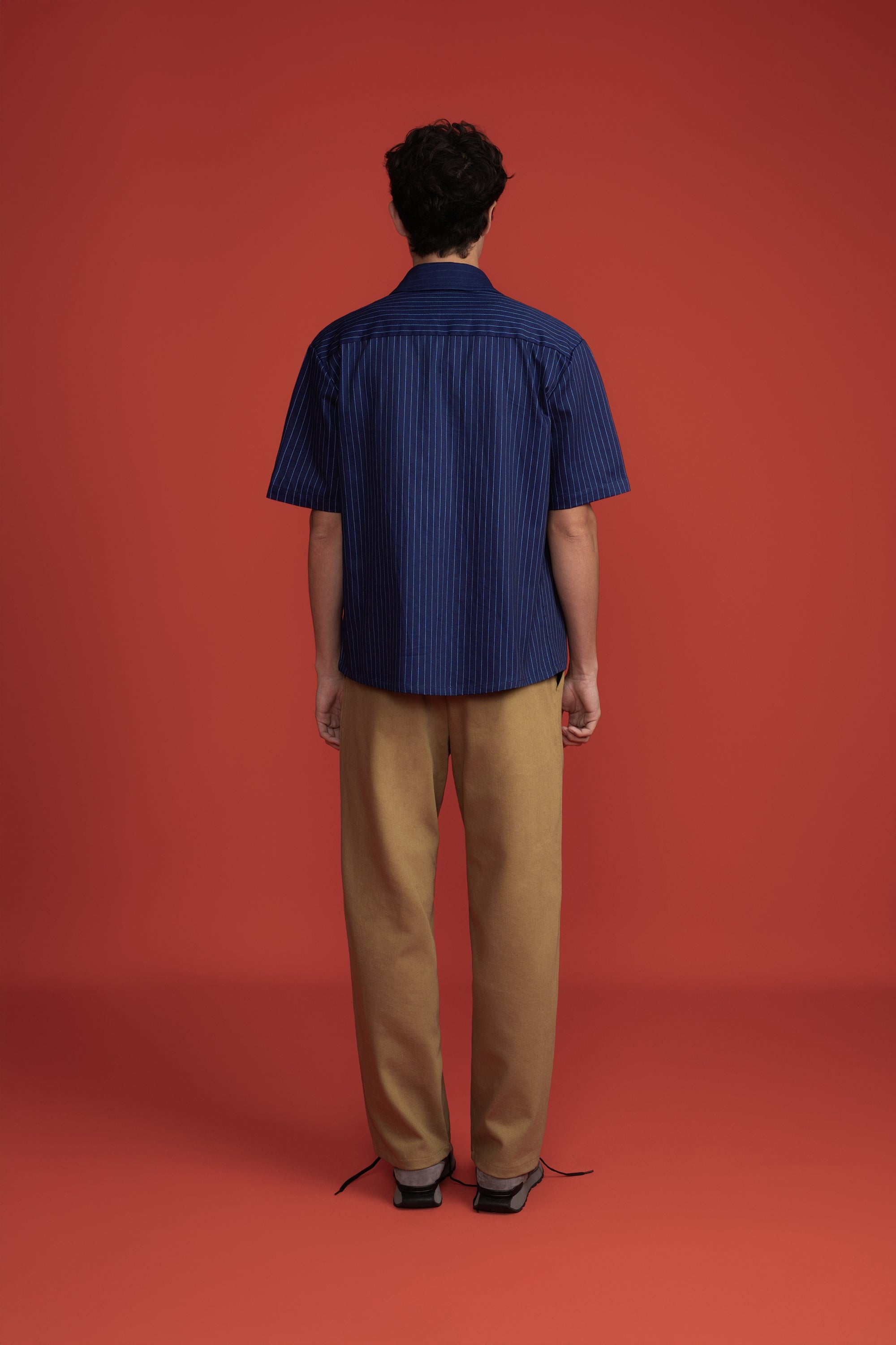 SS Button Shirt Navy Pinstripe Logo-4