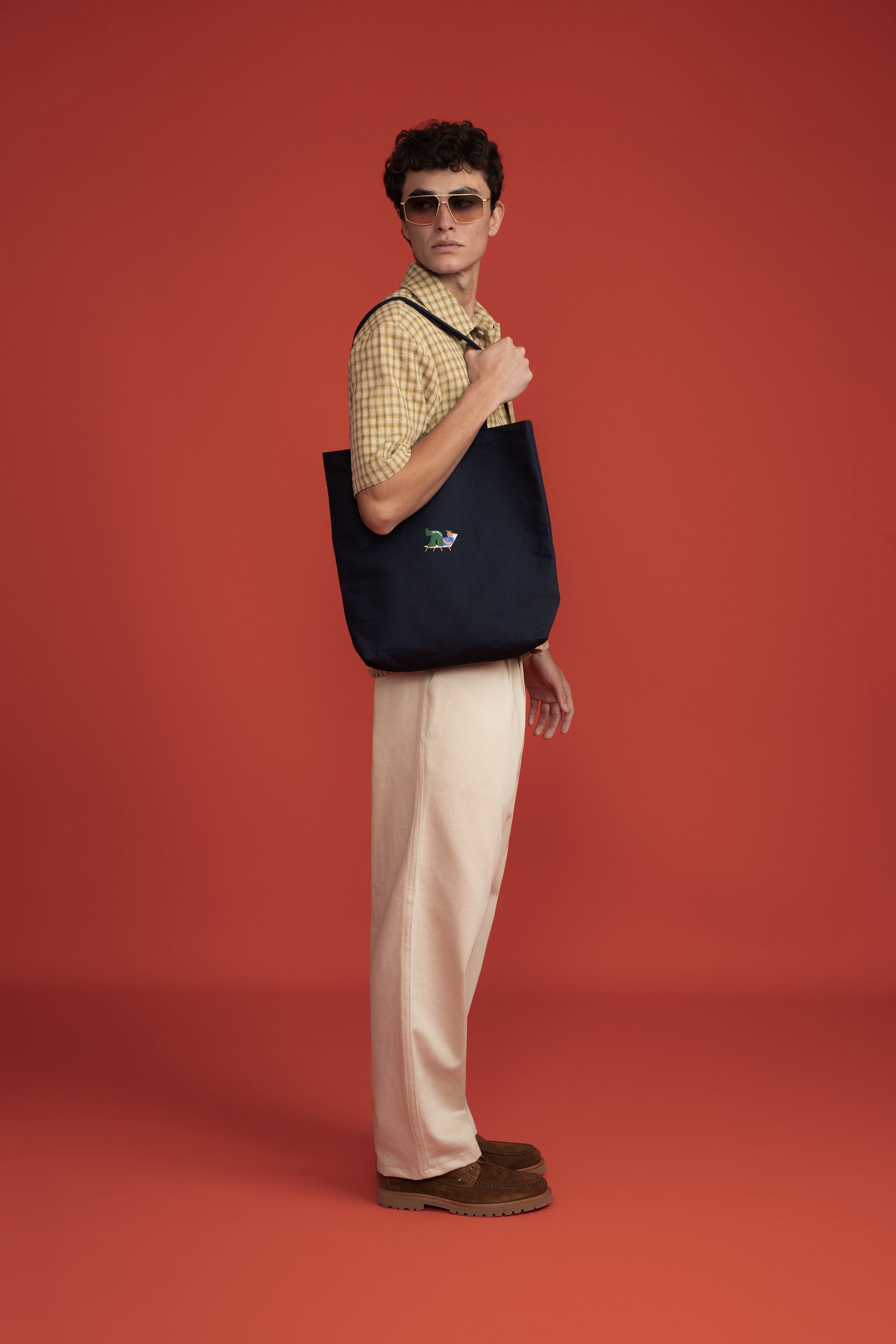 SS Button Shirt Cream Check Logo