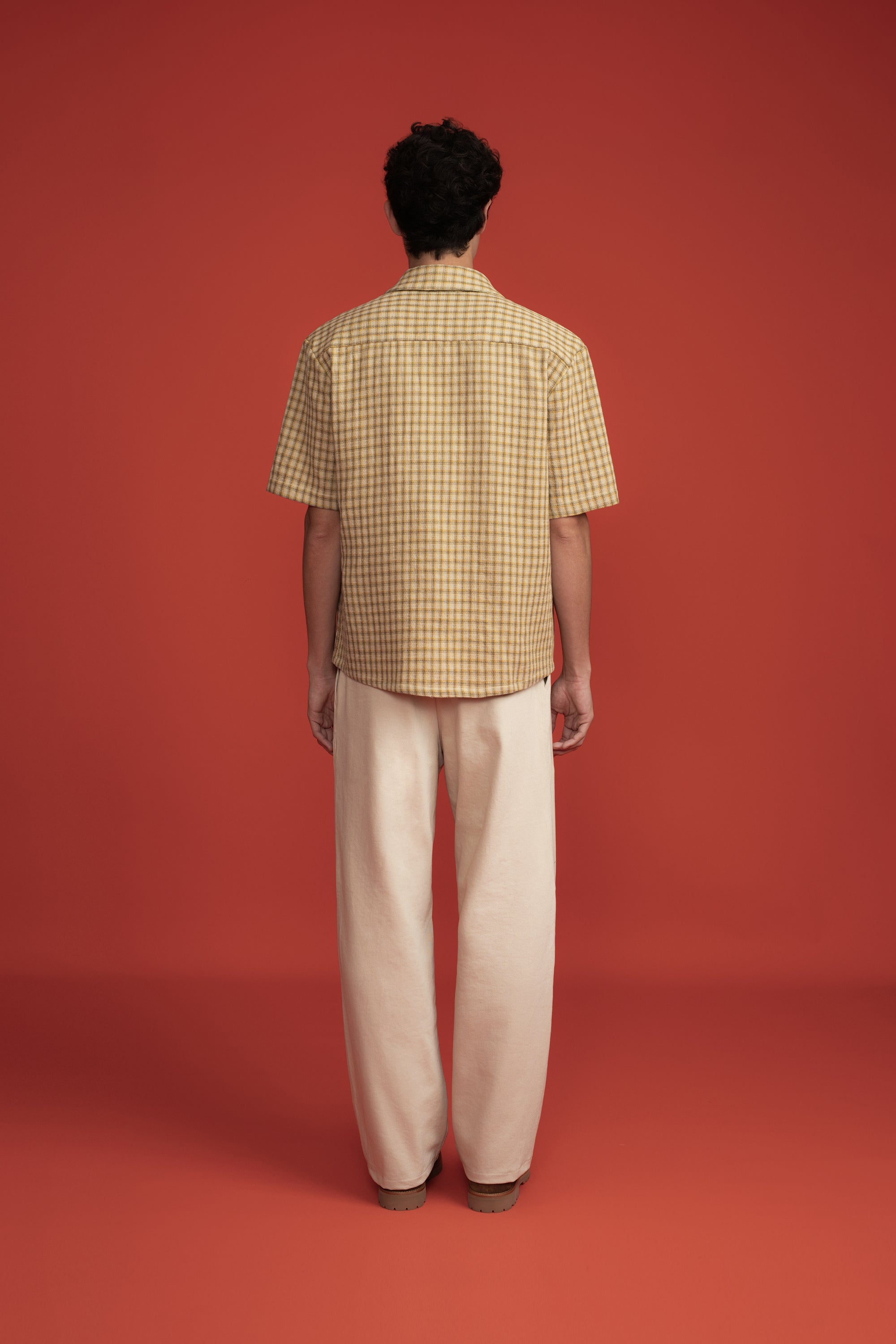 SS Button Shirt Cream Check Logo-5