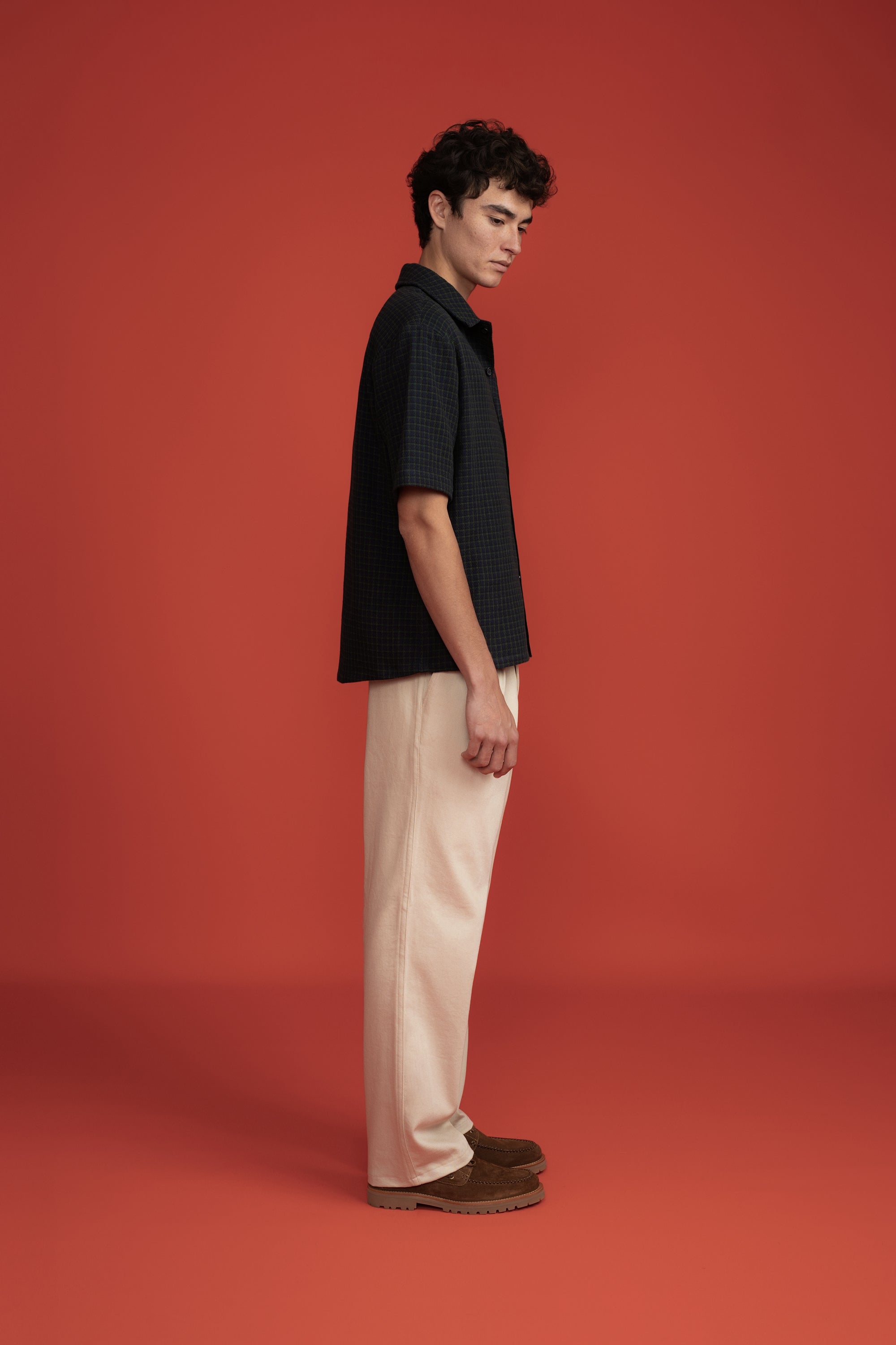 SS Button Shirt Navy Check Logo-3