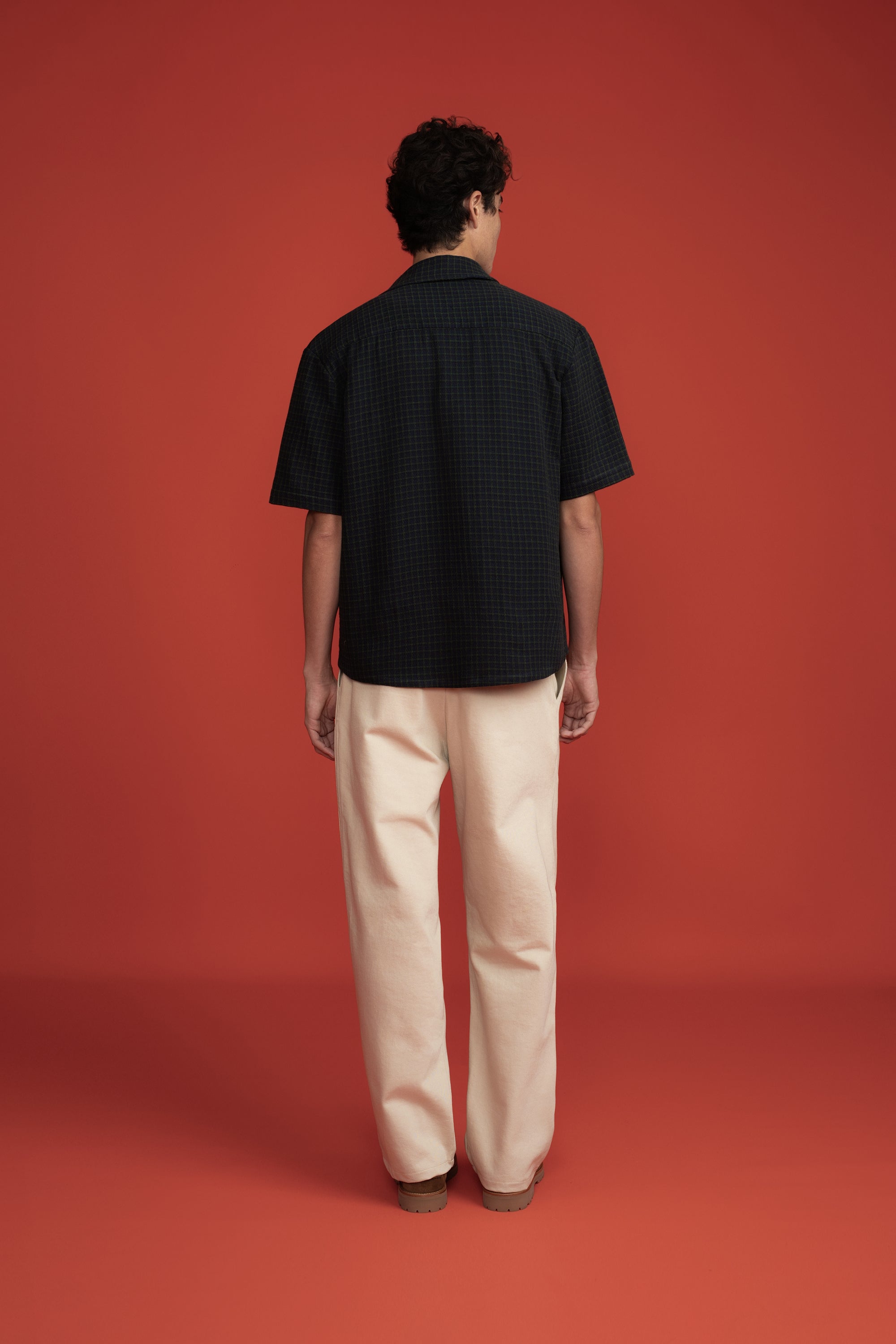 SS Button Shirt Navy Check Logo-4