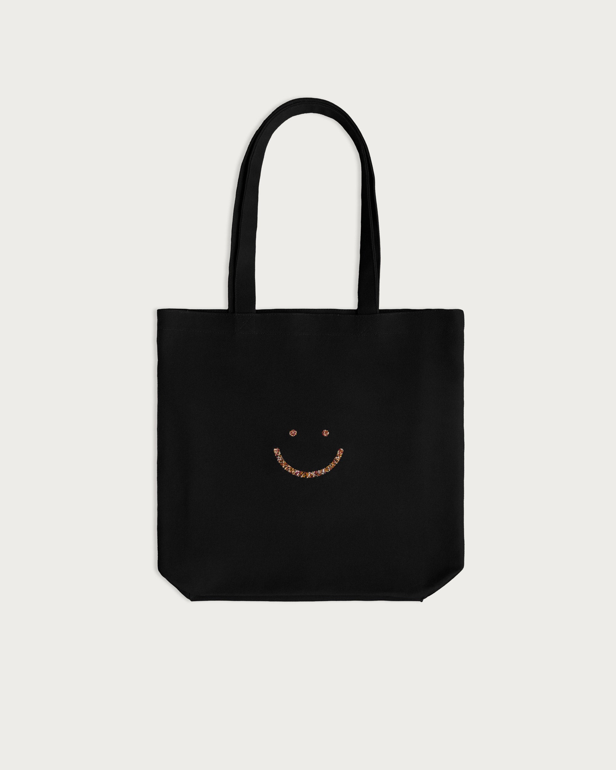 Tote Bag Triple Stitch Smiley Black Canvas