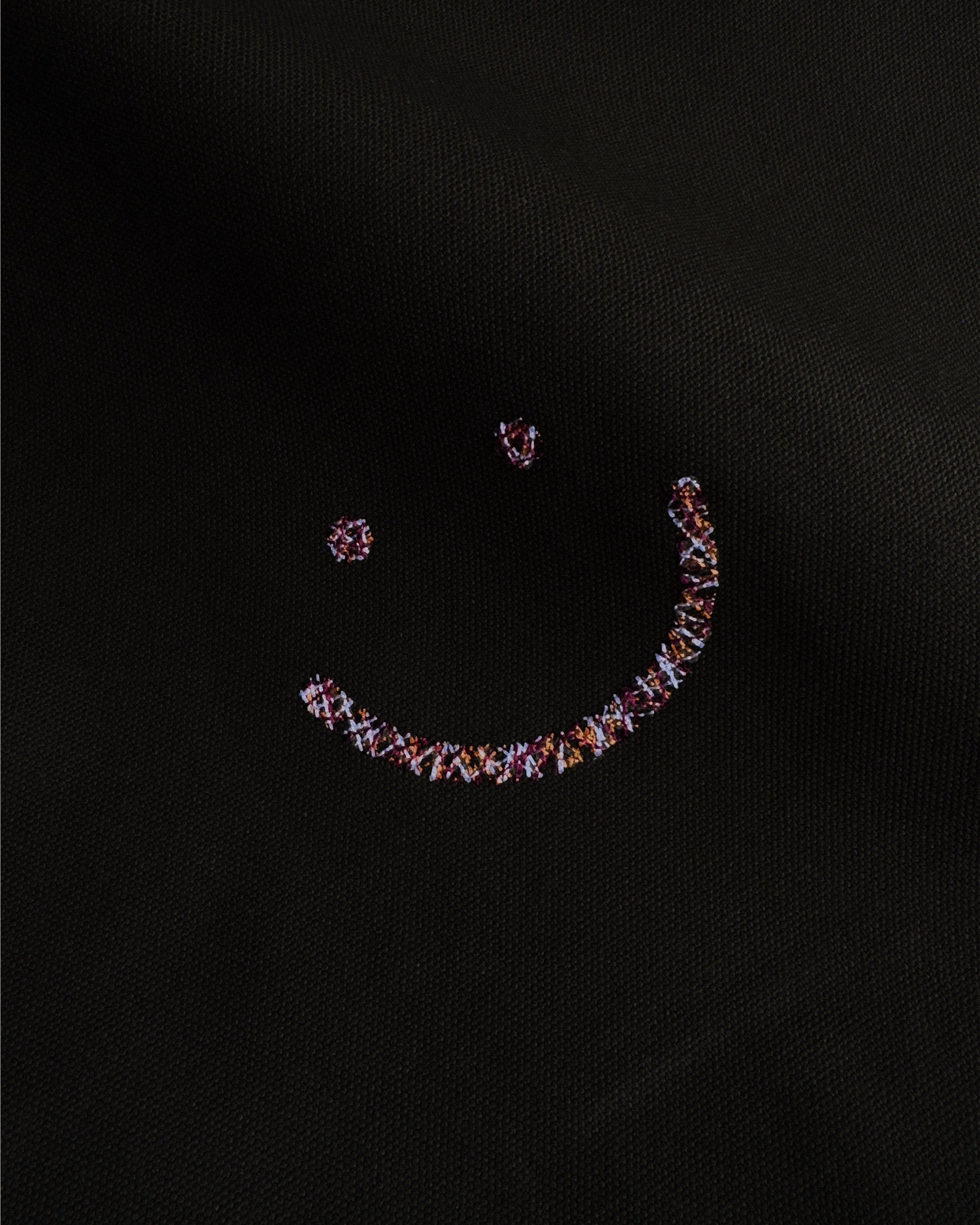 Tote Bag Triple Stitch Smiley Black Canvas-3