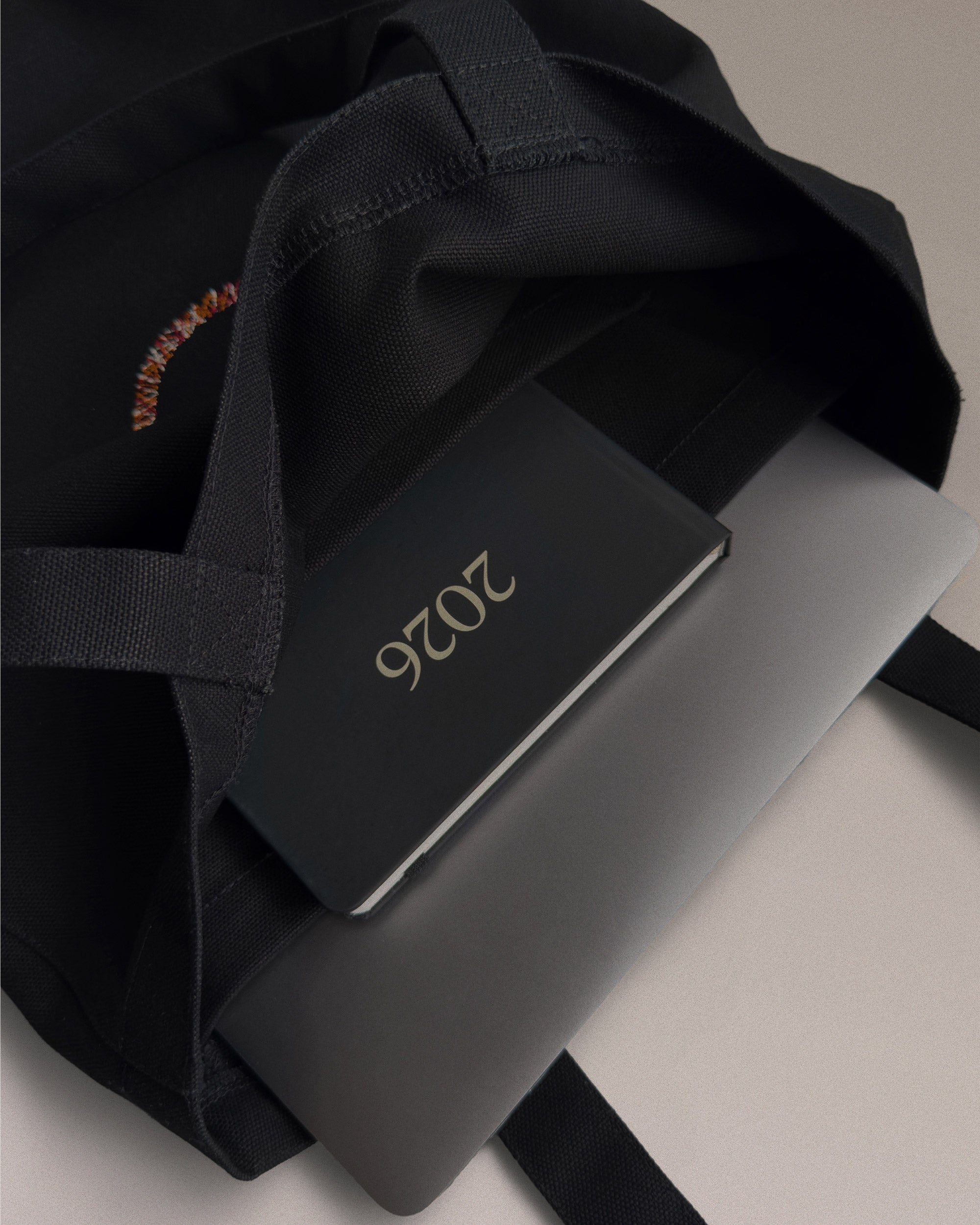 Tote Bag Triple Stitch Smiley Black Canvas