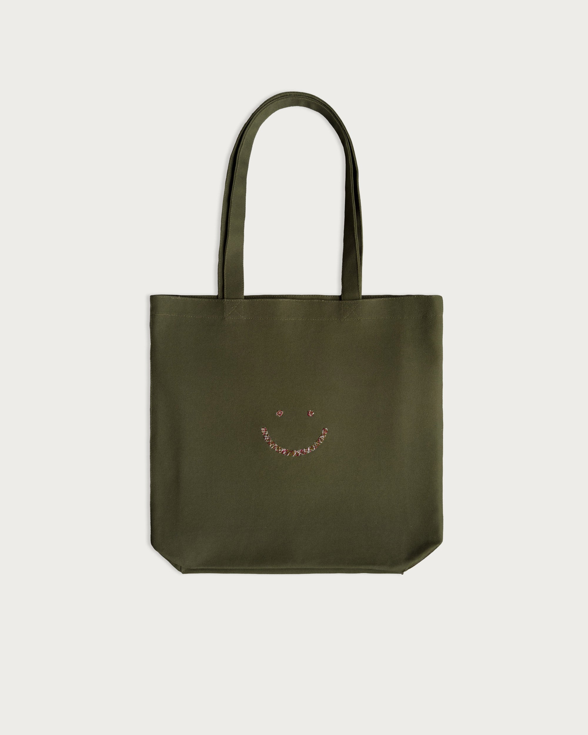 Tote Bag Triple Stitch Smiley Olive Canvas